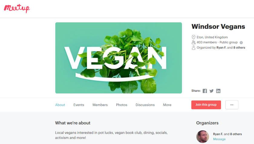 Windsor Vegans&rsquo;; Meetup page on meetup.com